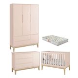 Quarto De Bebê 3 Portas New Classic Rosa Com Pés Madeira Natural E Colchão Gazin - Reller