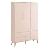 Guarda Roupa Infantil Theo 3 Portas Rosa Com Pés Madeira Natural - Reller