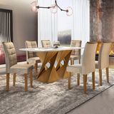 Conjunto Para Sala De Jantar Mesa Genova Ypê Com 6 Cadeiras Nápoles Estofadas - Suede Bege