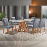 Mesa De Jantar Retangular Kyra 170x90cm Cinamomo-off White Com 6 Cadeiras Canela - Suede Cinza