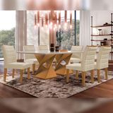 Conjunto Sala De Jantar Genova Cinamomo-off White Com 6 Cadeiras Genova Estofadas Suede - Bege