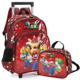 Kit Mochila Rodinhas E Lancheira Super Mario Luxcel Vinho