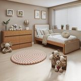 Quarto Infantil Com Cama Solteiro Loop Tecido Corano E 	cômoda 8 Gavetas 150x95cm Leder Amêndoa Clean