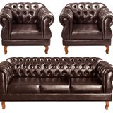 Conjunto Sofá Duquesa Chesterfield 3 Lugares + 2 Poltronas Café