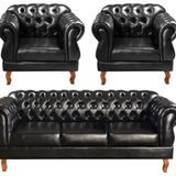 Conjunto Sofá Duquesa Chesterfield 3 Lugares + 2 Poltronas Preto