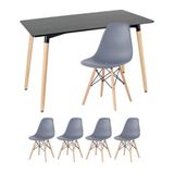 Mesa De Jantar Retangular Eames 60 X 120 Cm Preto + 4 Cadeiras Eiffel Dsw Cinza Escuro