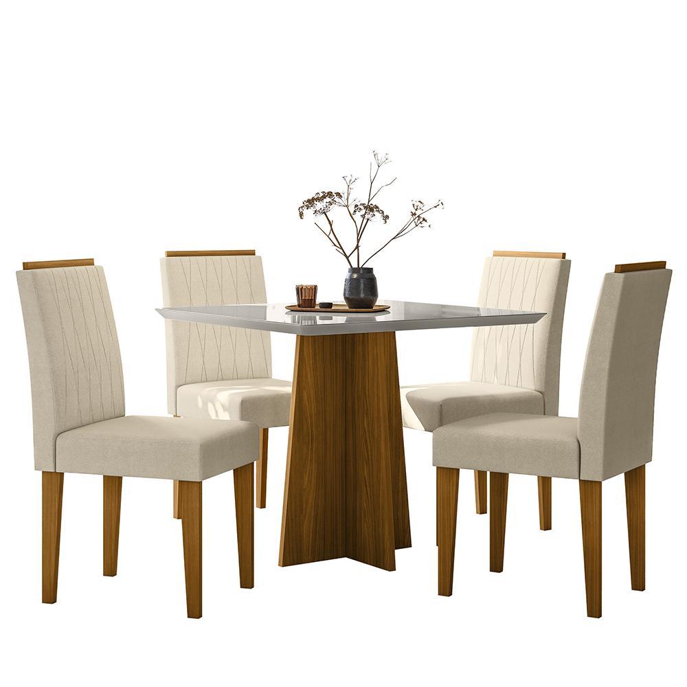 Mesa De Jantar Anitta 90x90 Com 4 Cadeiras Ana Ypê/off White/linho Palha - New Ceval