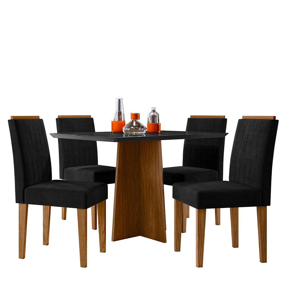 Mesa De Jantar Anitta 120x80 Com 4 Cadeiras Ana Ypê/preto/veludo Preto - New Ceval