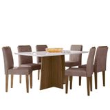 Mesa De Jantar Anitta 160x90 Com 6 Cadeiras Ana Imbuia/off White/veludo Marrom Rosê - New Ceval