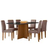 Mesa De Jantar Anitta 160x90 Com 6 Cadeiras Ana Ypê/preto/veludo Marrom Rosê - New Ceval