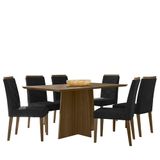 Mesa De Jantar Anitta 160x90 Tampo Em Mdf Com 6 Cadeiras Caroline Imbuia/veludo Preto - New Ceval