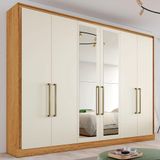 Guarda-roupa Casal Argos 6 Portas 6 Gavetas Espelhado 100% Mdf Peroba/off White