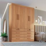 Guarda Roupa Solteiro Mdf 4 Portas 8 Gavetas Monaco Plus Cinamomo