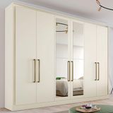 Guarda-roupa Casal Argos 6 Portas 6 Gavetas Espelhado 100% Mdf Off White -