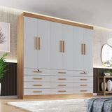 Guarda Roupa Casal Mdf 6 Portas 12 Gavetas Monaco Plus Cinamomo/off White