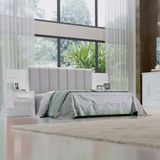 Cabeceira Casal Queen 160 Cm Ripada 100% Mdf Estofada Iris Com 02 Mesas De Cabeceira Branco