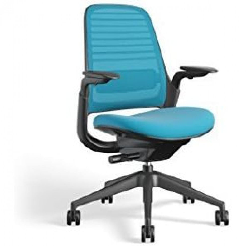 Cadeira De Escritorio Ergonomica Giratoria Com Encosto Medio, Steelcase 435a00, Azul Claro