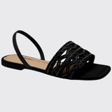 Sandália Rasteira Feminina Slide Tiras Brilhantes Dakota Y6522 - Preto - 35