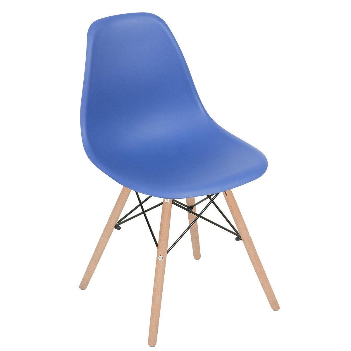 Cadeira Charles Eames Eiffel Dsw Com Pés De Madeira Clara Azul-escuro