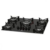 Cooktop 5 Bocas Fischer Fit Line Vidro Temperado Gás Tripla Chama 5q Preto Bivolt - 26300-57079