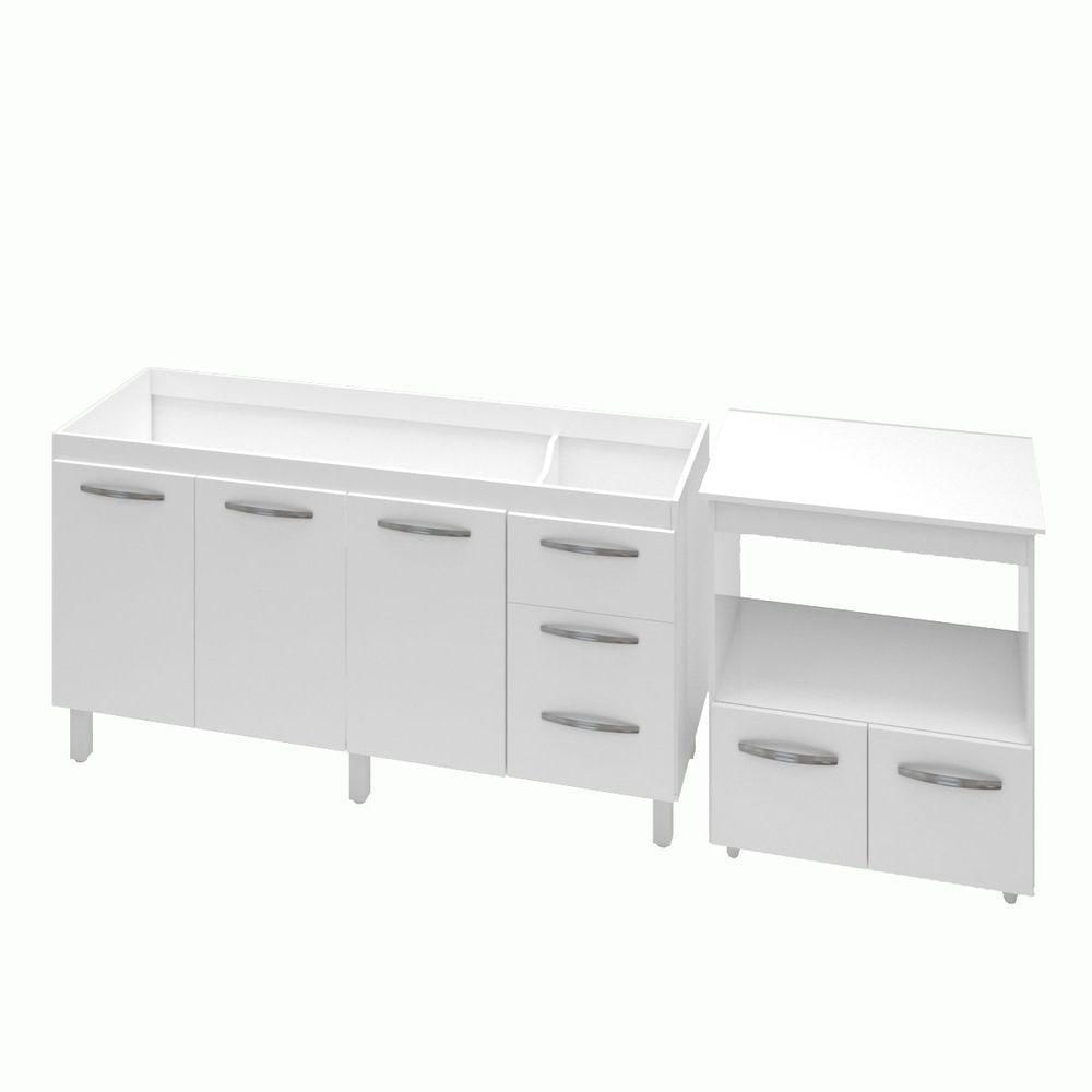 Armário Gabinete Balcão Para Pia 138 Cm Carina Balcão Multiuso Para Forno E Micro-ondas Branco