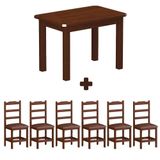 Mesa Retangular Com 6 Cadeiras Estofadas Madeira Maciça 160cm Castanho Marrom Mormont Shop Jm