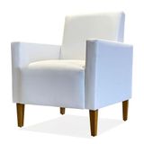 Poltrona Para Sala Pés De Madeira Gabi Sintético Branco - Phoenix