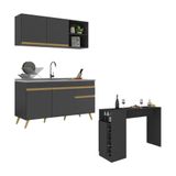 Armário De Cozinha Compacta Com Mesa Gourmet Veneza Multimóveis Mp2201 Preto/dourado Preto/dourado