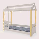 Cama De Criança Infantil Laura Casinha Montessori Solteiro Grade Branca - Branco E Natural