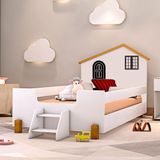 Cama Casinha Montessori Solteiro Com Escadinha Branco Preto Belíssima Divaloto