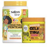 Kit Creme De Pentear Cachinhos Poderosos Melão 1kg + Gelatina Salon Line Todecacho Kids Maracujá Cachinhos Hidratados 550g