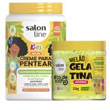 Kit Creme De Pentear Cachinhos Poderosos Melão 1kg + Gelatina Salon Line Todecacho Kids Antifrizz Melão 550g