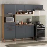 Cozinha Com Balcão Fortaleza 4245r Com 7 Portas 2 Gavetas Atualle Canelato Rustico E Grafite