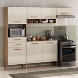 Cozinha Com Balcão Fortaleza 4245r Com 7 Portas 2 Gavetas... Canelato Rústico Com Natura Off White