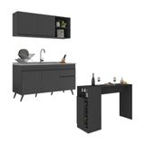 Armário De Cozinha Compacta Com Mesa Gourmet Veneza Multimóveis Mp2201 Preto Preto