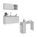 Armário De Cozinha Compacta Com Mesa Gourmet Veneza Multimóveis Mp2201 Branco Branco