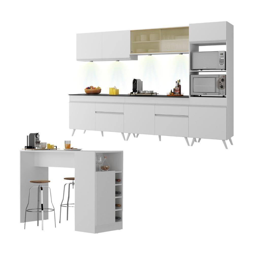 Armário De Cozinha Completa Com Bancada Americana Veneza Multimóveis Mp2199 Branco Branco