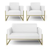 Sofá Namoradeira Com 2 Poltronas Base Industrial Alta Dourado Marisa Corino Branco D03 - D\&#39;rossi