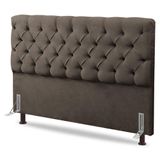 Cabeceira Cama Box Casal King Size Lylla 195cm Capitonê Com Frame Linho Cacau - Abmaza