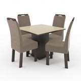 Conjunto Mesa Ônix Tampo De Vidro Fendi Temperado 4 Cadeiras Nevada Veludo Castor