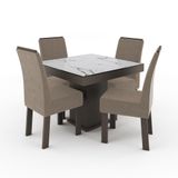 Conjunto Mesa Julia Tampo De Vidro Marmorizado Branco Temperado 4 Cadeiras Milão Veludo Castor