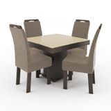 Conjunto Mesa Julia Tampo De Vidro Fendi Temperado 4 Cadeiras Nevada Veludo Castor