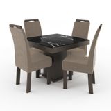 Conjunto Mesa Julia Tampo De Vidro Marmorizado Preto Temperado 4 Cadeiras Nevada Veludo Castor