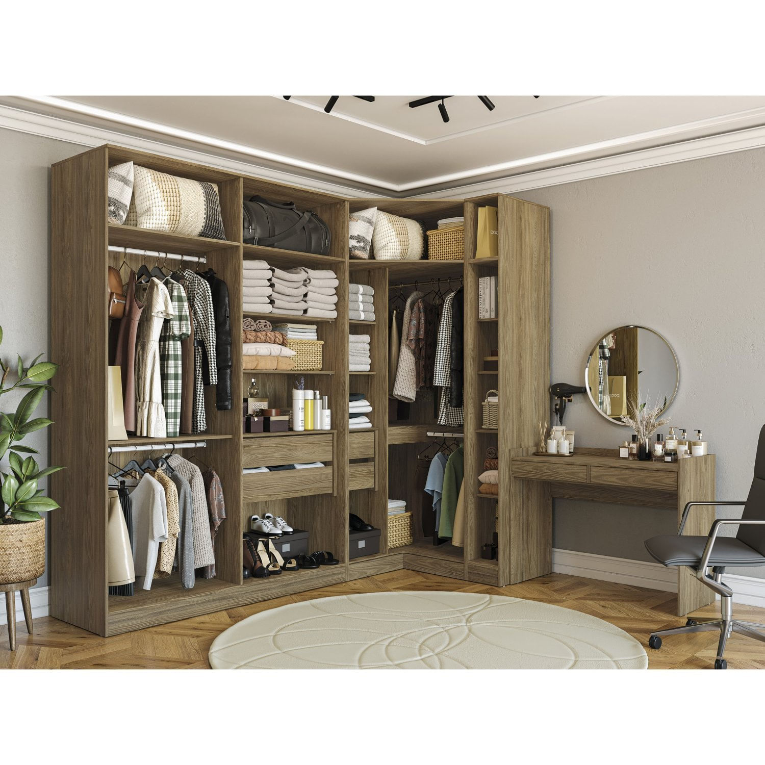 Armário Modulado 2300x1584x560 Linha Closets Adapt Nogueira