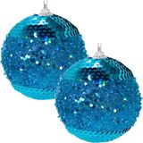 Kit 12 Bolas Árvore Natal Enfeite Azul Gliter Elegante 75cm