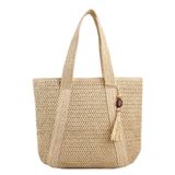 Bolsa De Praia Tecida De Grande Capacidade, Verde, Feita À Mão Para Mulheres
