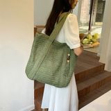 Bolsa De Praia Feita À Mão Em Tecido Verde De Grande Capacidade Para Mulheres