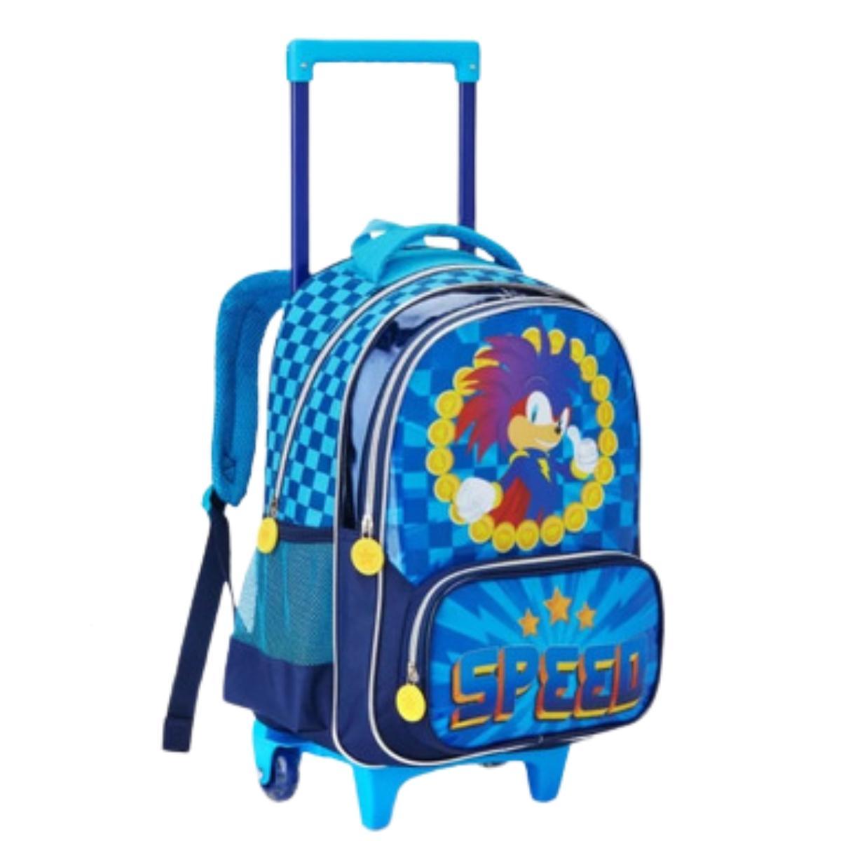 Mochila Rodinha Costas Infantil Sonic Grande Menino Escolar