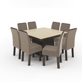 Conjunto Mesa Plus Quadrada Tampo De Vidro Fendi Temperado 8 Cadeiras Milão Veludo Castor