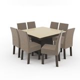 Conjunto Mesa Plus Quadrada Tampo De Vidro Fendi Temperado 8 Cadeiras Lisboa Veludo Castor